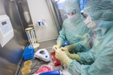 Cell and gene therapy researchers working in SCTbio’s GMP laboratory.